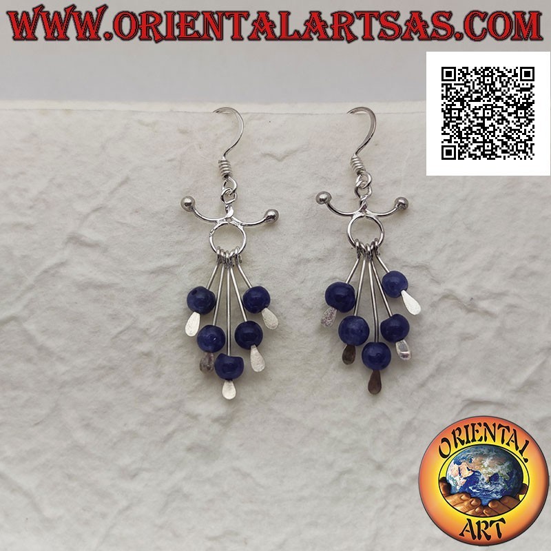 Silberne Ohrringe, Stirnband mit Antennen und 5 Drähte mit hängendem Lapislazuli-Ball