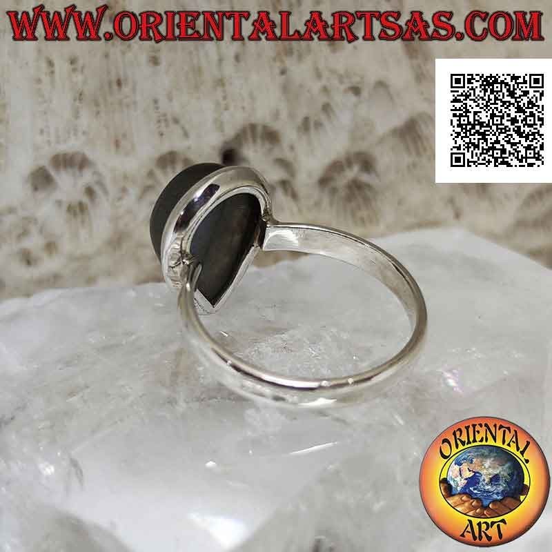 Silver ring with natural teardrop labradorite on a simple and essential setting