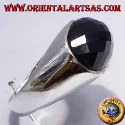 silver ring with faceted onyx