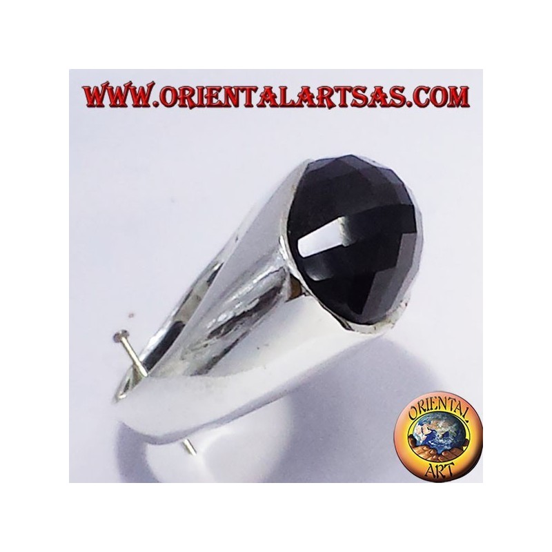 silver ring with faceted onyx