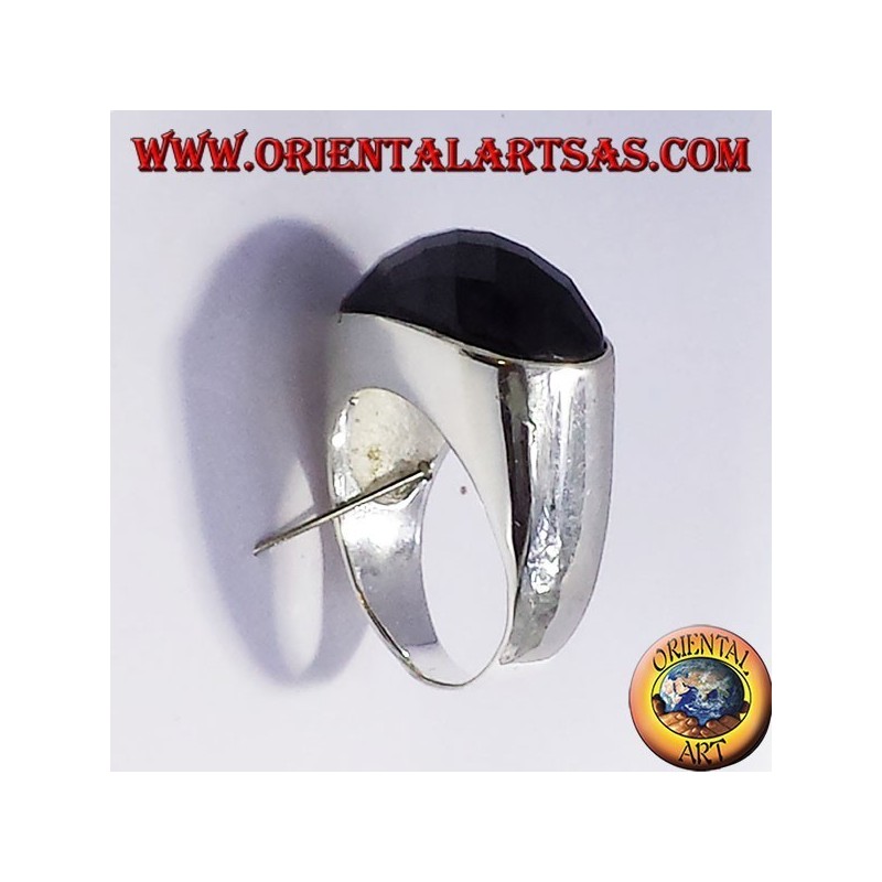 silver ring with faceted onyx
