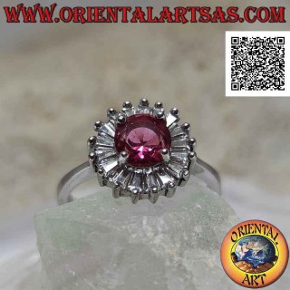 Anillo Plata 925 Rubí Síntesis Redondo Circones Baguette