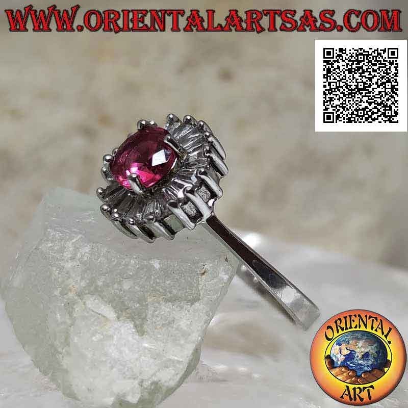 925 Silver Ring Synthetic Ruby Round Baguette Zircons