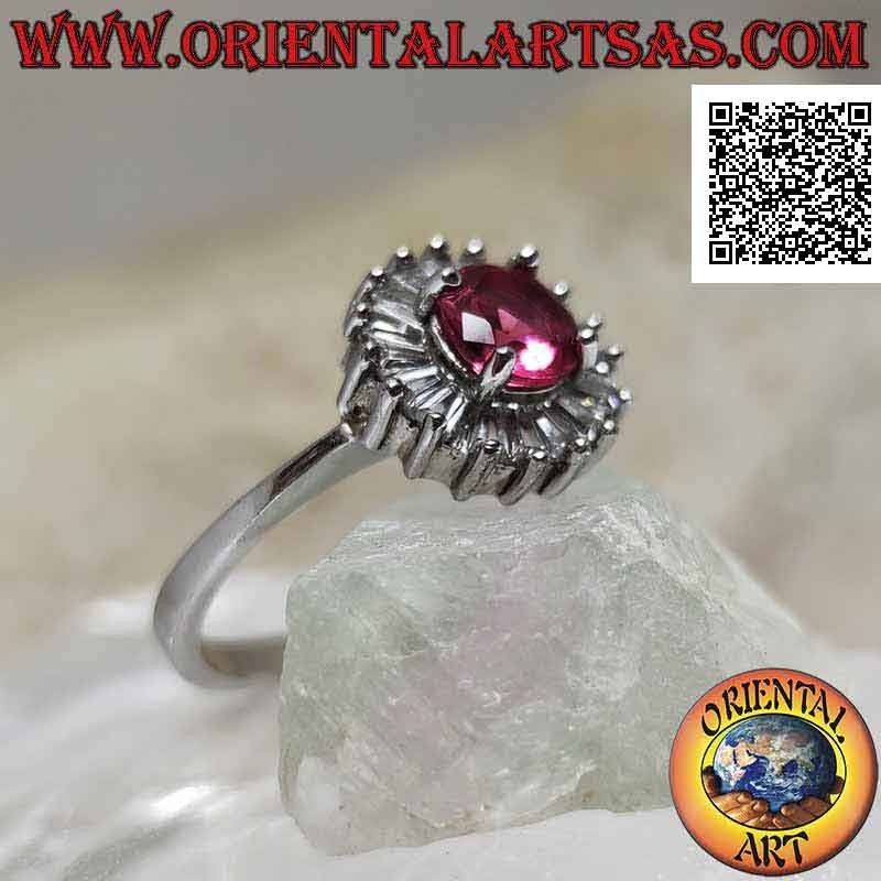 Anillo Plata 925 Rubí Síntesis Redondo Circones Baguette