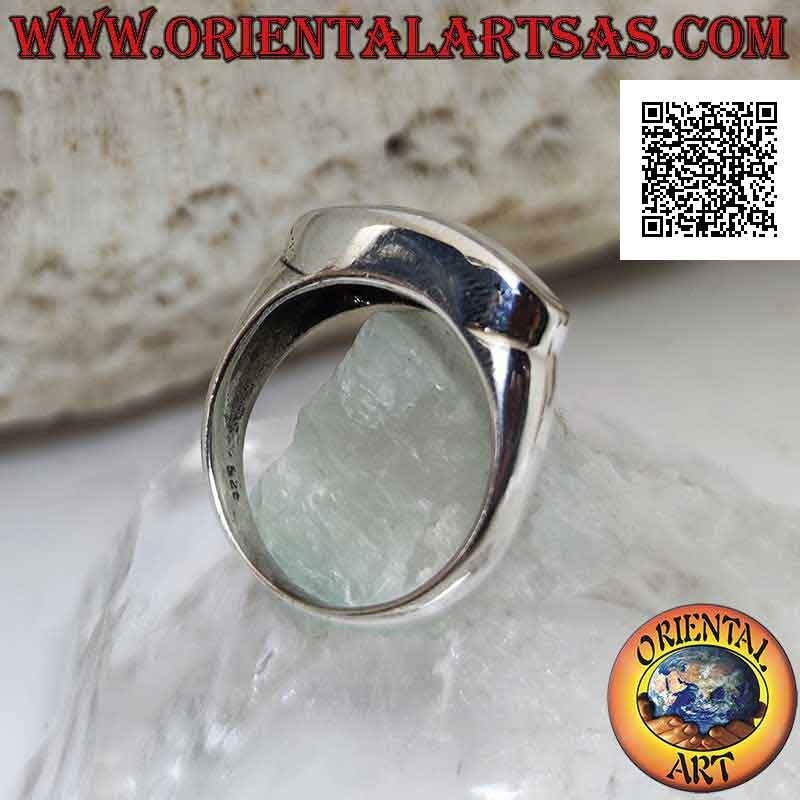Smooth silver ring with raised horizontal oval mother of pearl