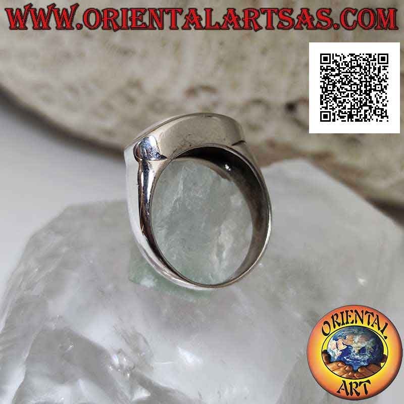 Smooth silver ring with raised horizontal oval mother of pearl
