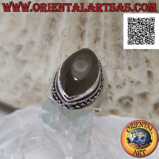 Silberring mit grauem Shiva-Achat mit Shuttle und Kettenkante bei glatter Einstellung (f)