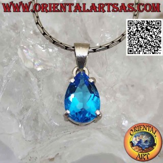 Pendentif en argent avec topaze bleue facettée en forme de larme (petit)