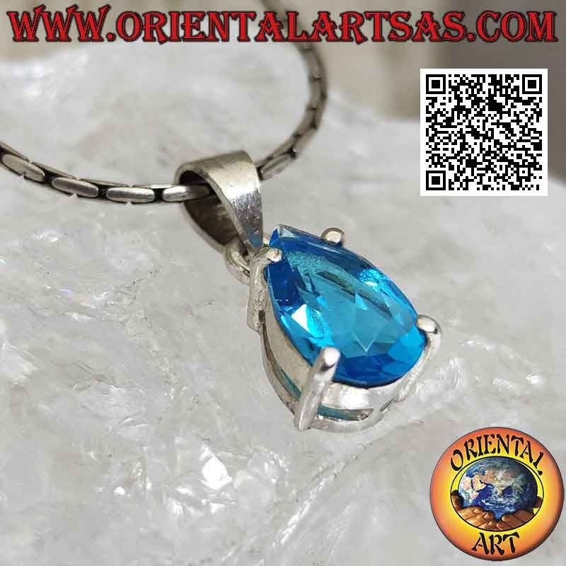 Silver pendant with faceted teardrop blue topaz set (small)