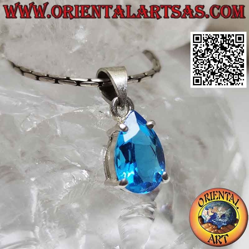 Conjunto de colgante de plata con topacio azul lágrima facetado (pequeño)