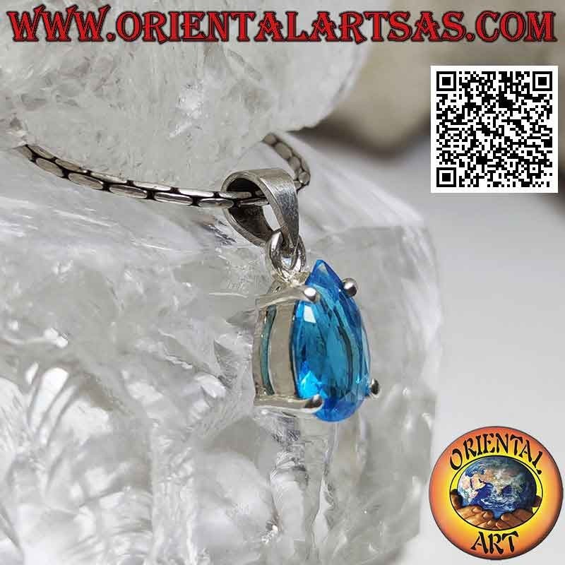 Ciondolo in argento con topazio azzurro a goccia  sfaccettato incastonato (piccolo)