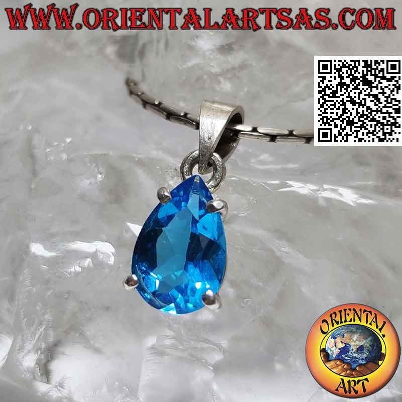 Pendentif en argent avec topaze bleue facettée en forme de larme (petit)