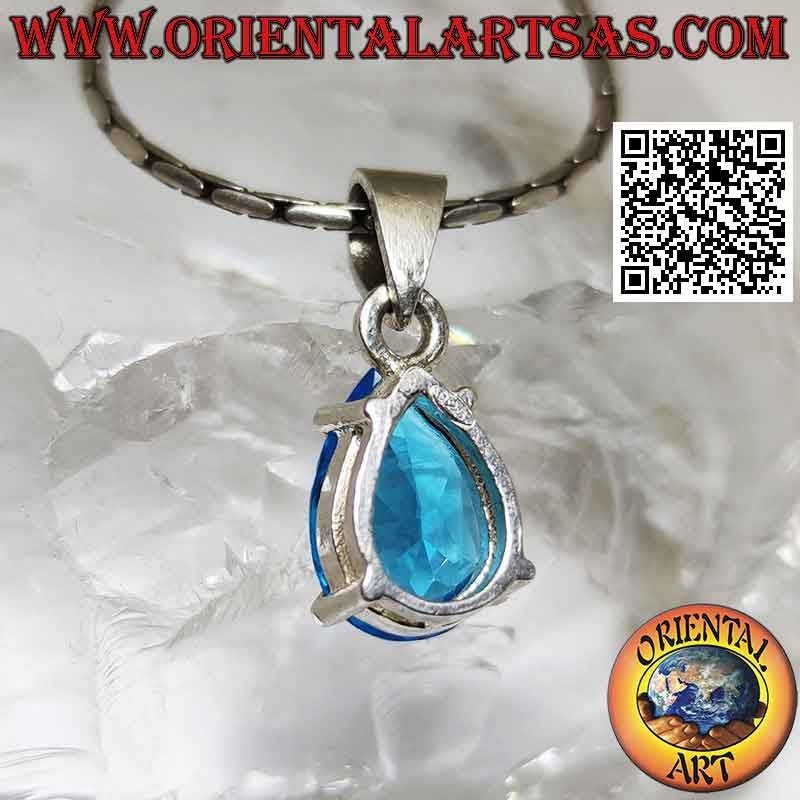 Ciondolo in argento con topazio azzurro a goccia  sfaccettato incastonato (piccolo)