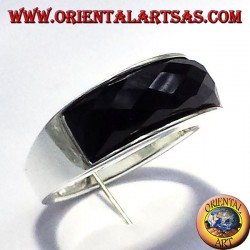 silver ring with onyx faceted curve