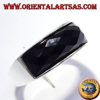 Silberring mit Onyx facettiert Kurve