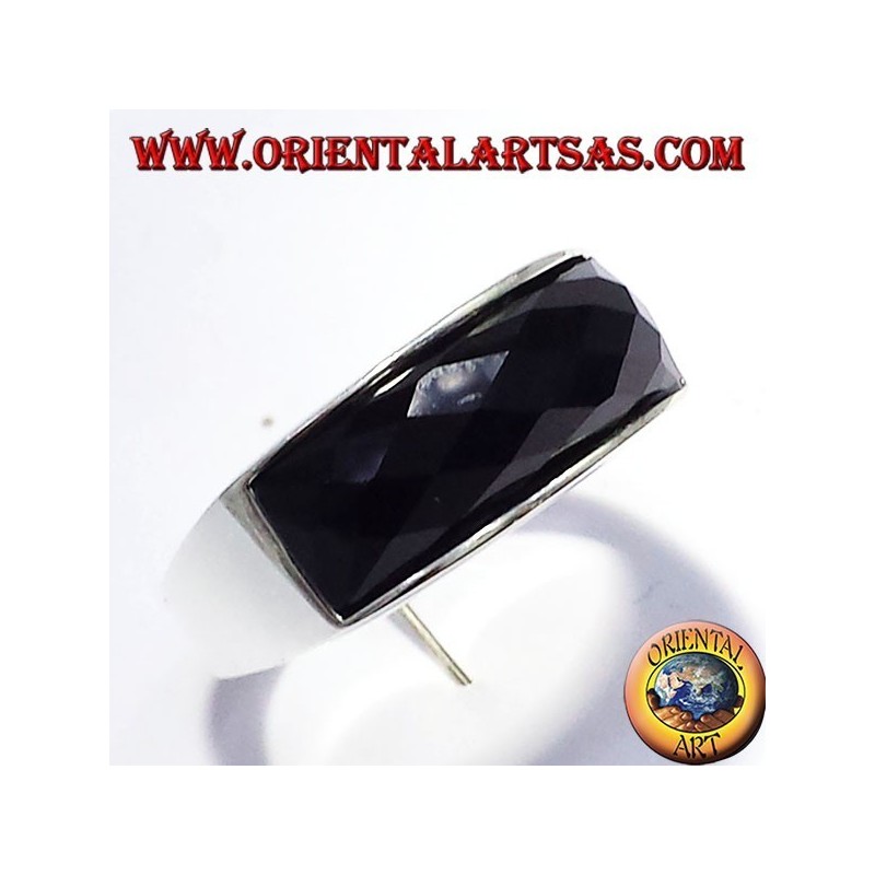 anello in argento con onice sfaccettata curva
