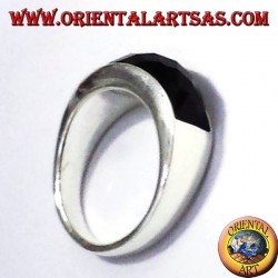 silver ring with onyx faceted curve