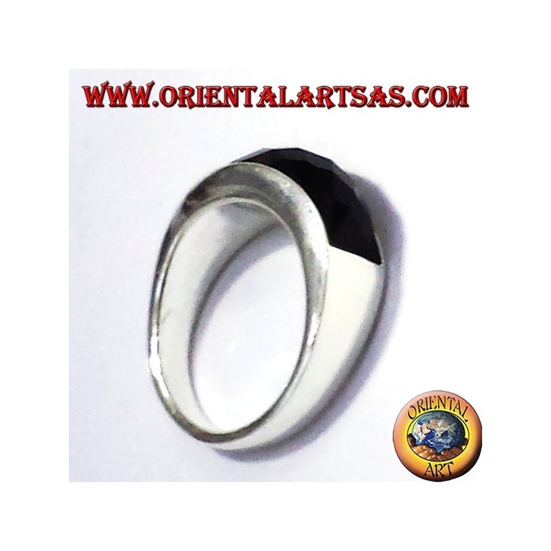 silver ring with onyx faceted curve