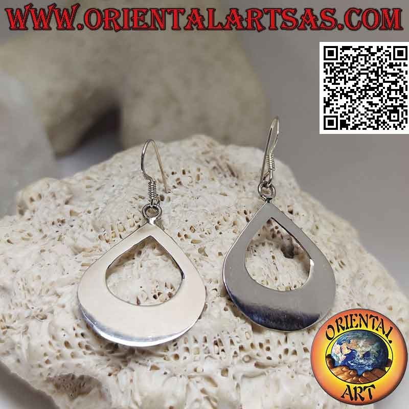 Silver earrings with thick and smooth pendant pierced drop