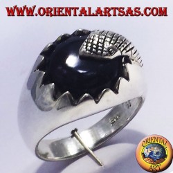 silver ring with onyx and snake