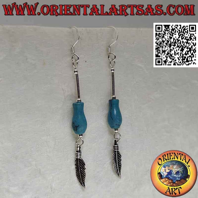 Boucles d'oreilles en argent et turquoise avec pendentif plume