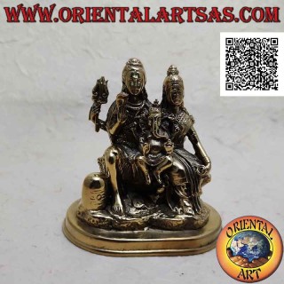 10 cm brass family sculpture with Ganesh "the Elephant God", "Parvati" and "Siva" (Shiva)