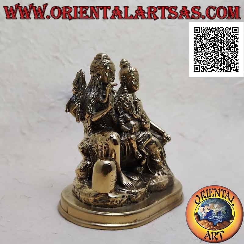 Sculpture de famille en laiton de 10 cm avec Ganesh "le Dieu éléphant", "Parvati" et "Siva" (Shiva)