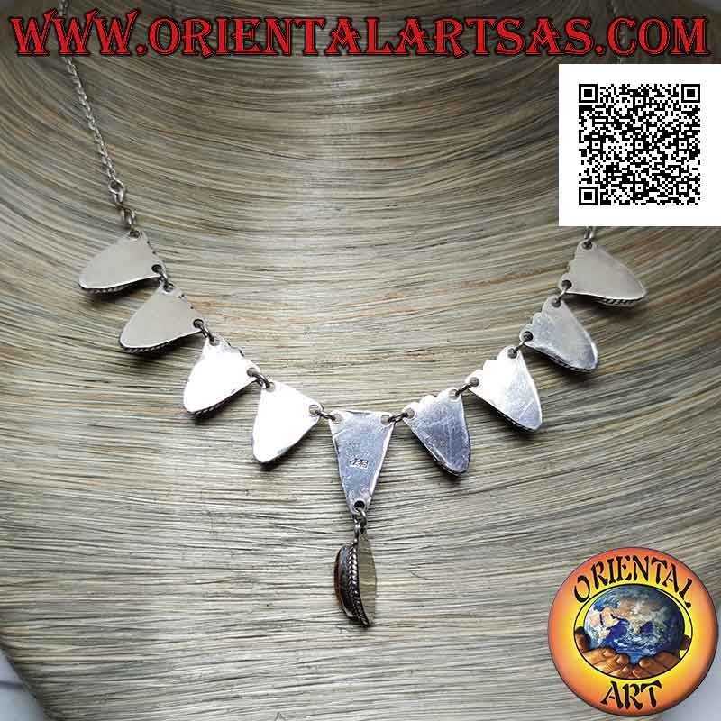 Collana in argento 925 ‰ a catenina 10 ambre a navetta cabochon centrali (47 cm)