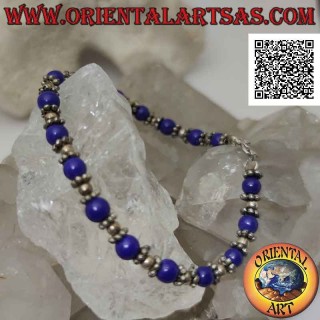 Bracelets en argent avec lapis lazuli et sphères d'argent enfilées en alternance et inserts au milieu de 18,5 cm