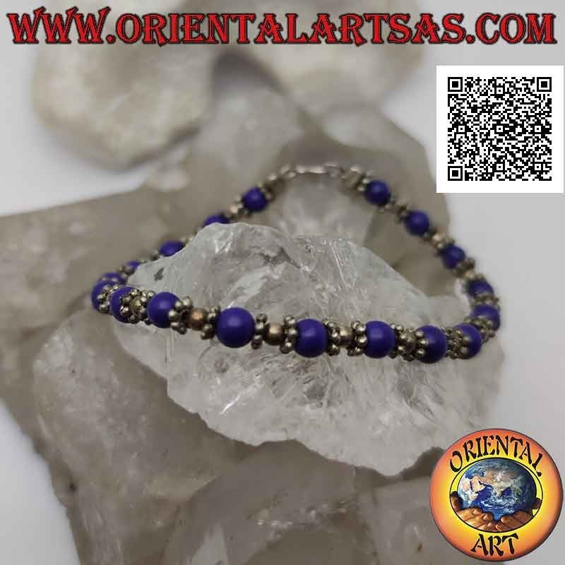 Bracelets en argent avec lapis lazuli et sphères d'argent enfilées en alternance et inserts au milieu de 18,5 cm
