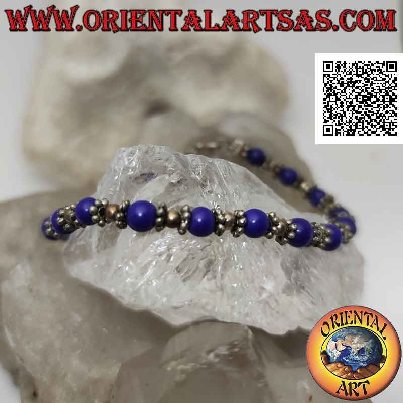 Bracelets en argent avec lapis lazuli et sphères d'argent enfilées en alternance et inserts au milieu de 18,5 cm