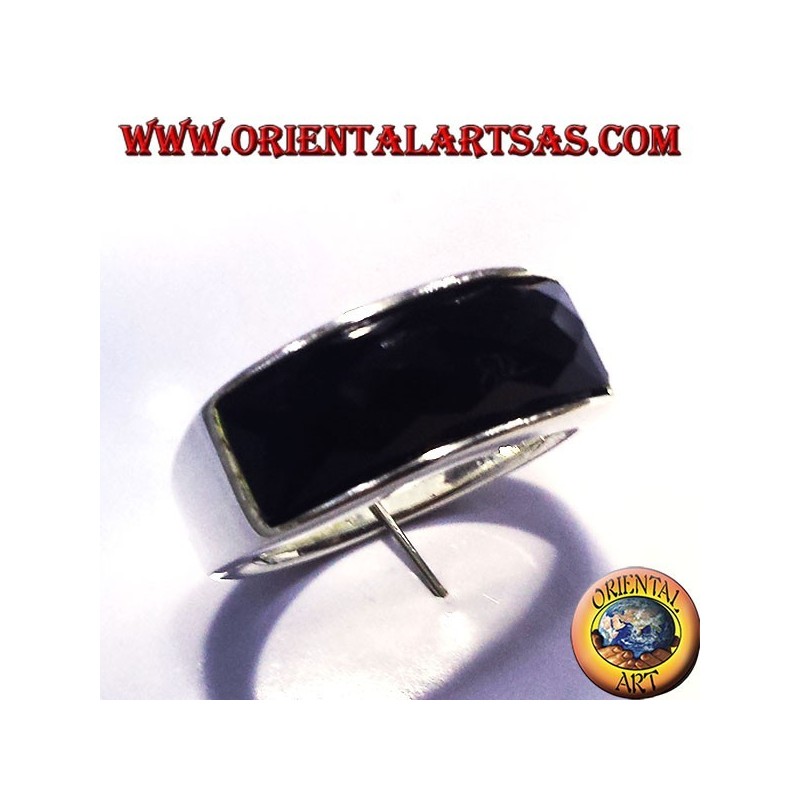 Silberring mit Onyx facettiert rechteckigen Kurve