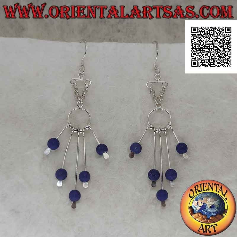 Pendientes de plata, diadema de gancho y 5 hebras con colgante bola de lapislázuli