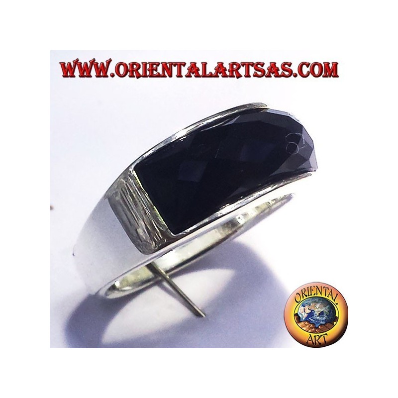 Silberring mit Onyx facettiert rechteckigen Kurve