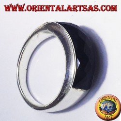 Silberring mit Onyx facettiert rechteckigen Kurve