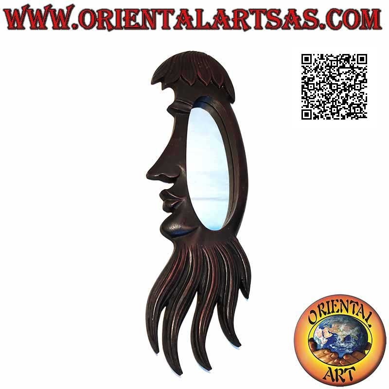Wall mirror, profile of an Aborigine finished by hand in mahogany colored MDF