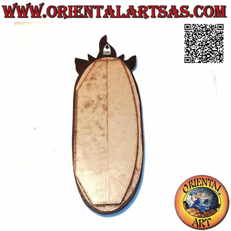 Wall mirror, profile of a face with sun rays finished by hand in mahogany colored MDF