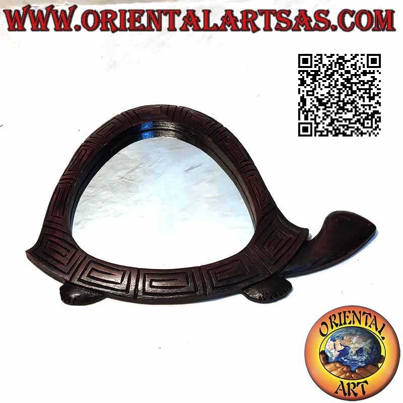 Espejo de pared, la tortuga acabada a mano en MDF color caoba