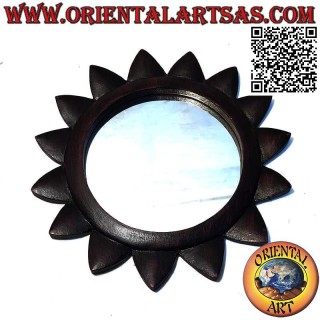 Specchio da parete, sole tondo rifinito a mano in MDF color mogano (30 cm)