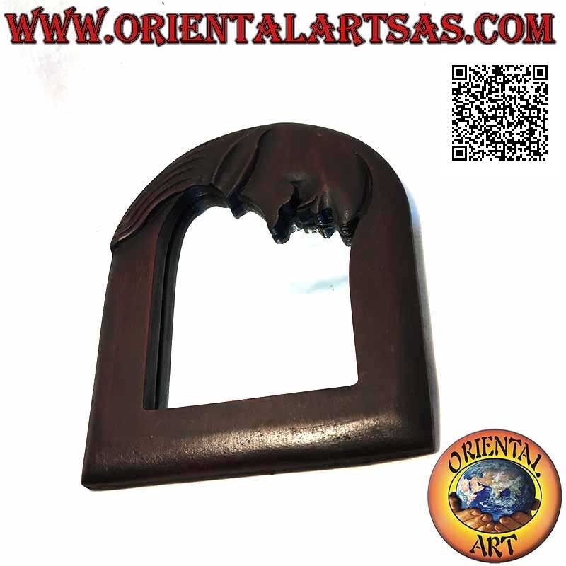 Miroir mural rectangulaire avec lune sur le dessus, fini à la main en MDF couleur acajou