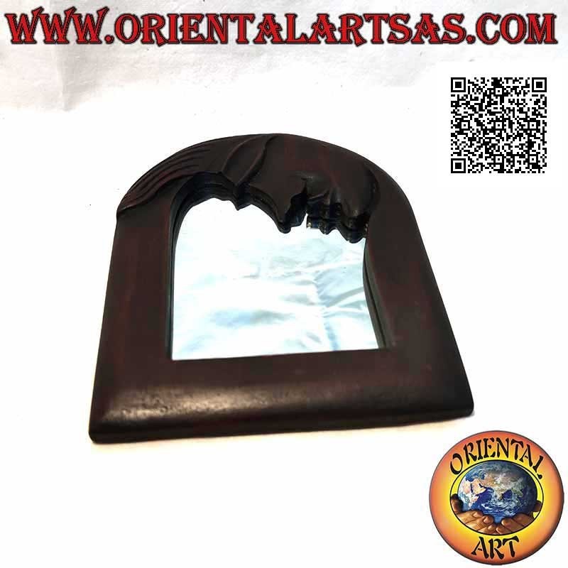 Espejo de pared rectangular con luna en la parte superior, acabado a mano en MDF color caoba