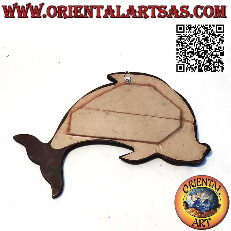 Wall mirror, the dolphin finished by hand in mahogany MDF