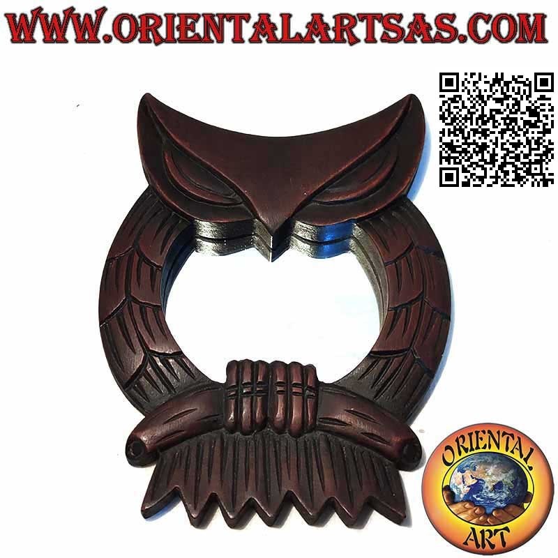 Espejo de pared, búho en la rama acabado a mano en MDF caoba (20 cm)
