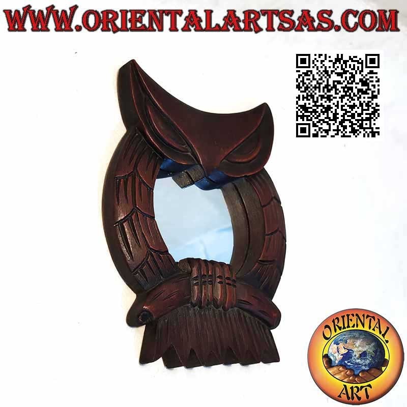 Wandspiegel, Eule auf dem Ast von Hand aus Mahagoni MDF (20 cm)