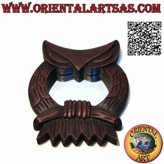 Wall mirror, owl on the branch hand finished in mahogany MDF (15 cm)