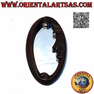 Specchio da parete, ovale con la mezzaluna rifinito a mano in MDF color mogano (20 cm)