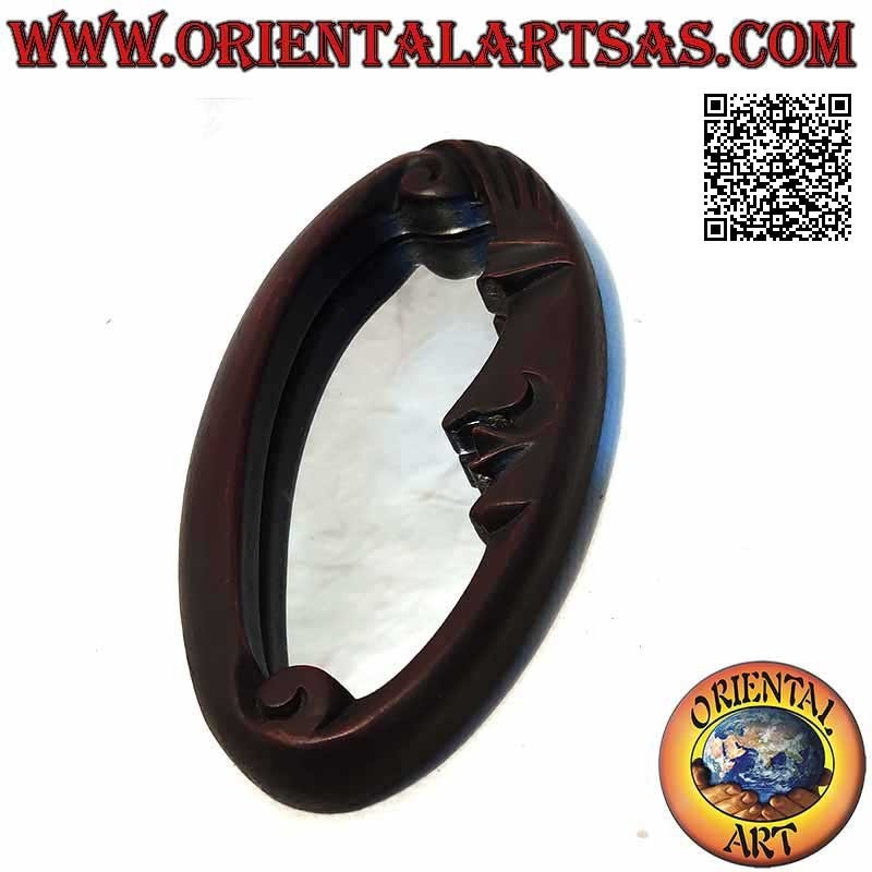 Specchio da parete, ovale con la mezzaluna rifinito a mano in MDF color mogano (20 cm)