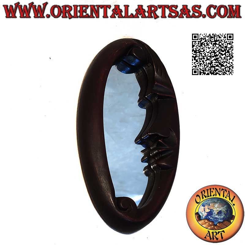 Specchio da parete, ovale con la mezzaluna rifinito a mano in MDF color mogano (20 cm)