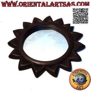 Miroir mural, soleil rond et rayons gravés finis à la main en MDF couleur acajou (30 cm)