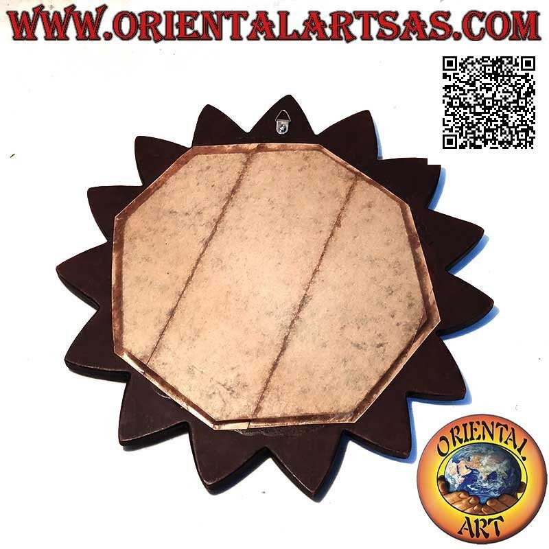 Miroir mural, soleil rond et rayons gravés finis à la main en MDF couleur acajou (30 cm)
